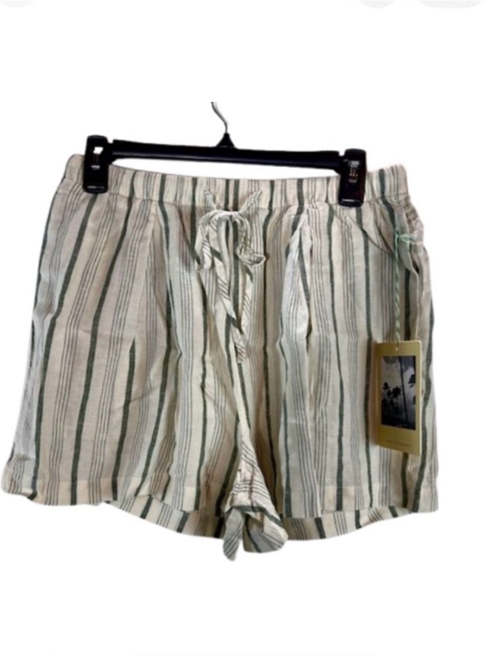 Trovata Green White Striped Linen Pull-On Shorts Medium